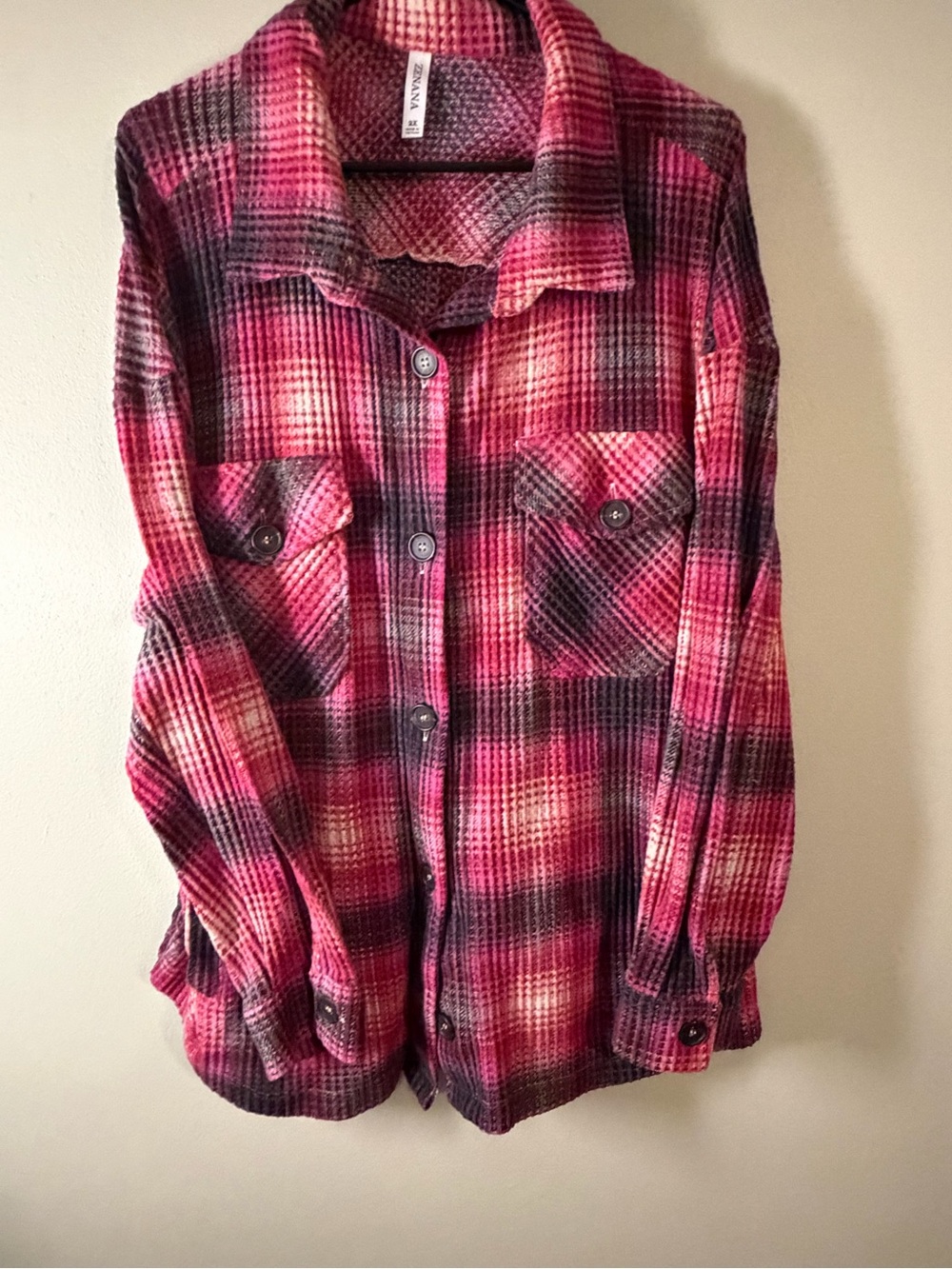 Zenana Outfitters Pink and Black Plaid Button-Up Shacket